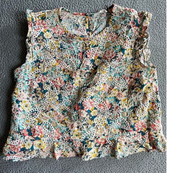 Anthropologie Solitare Tank Top Large Ruffle Floral Embroidery Sleeveless Boho - Picture 1 of 12